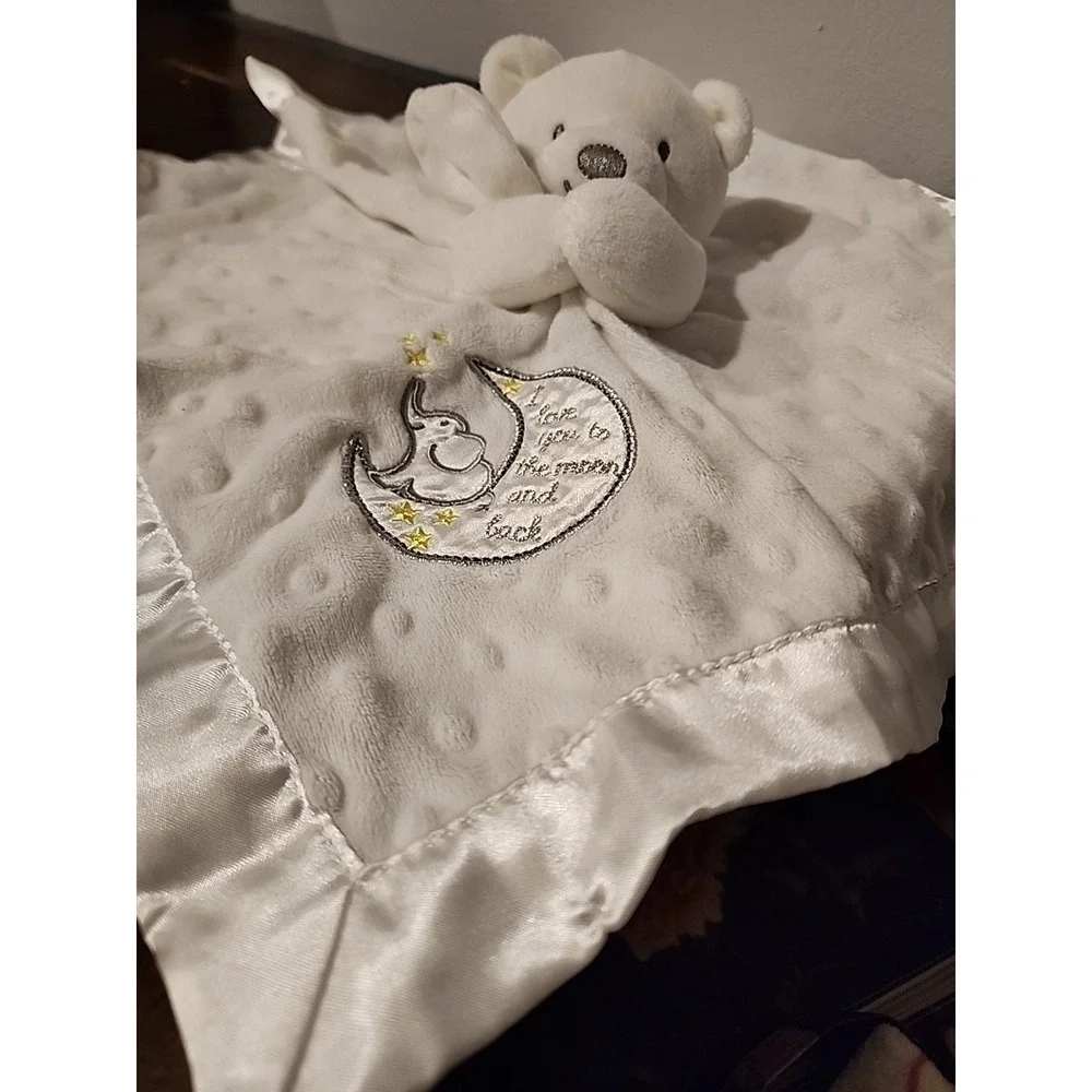 Baby Starters Bear Lovey Plush White Blanket I love you‎ The Moon Satin Minky - Picture 2 of 6